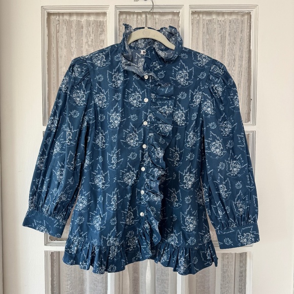 Batsheva Nora Blouse - Antique Blue Floral, Size 2 - Picture 1 of 8
